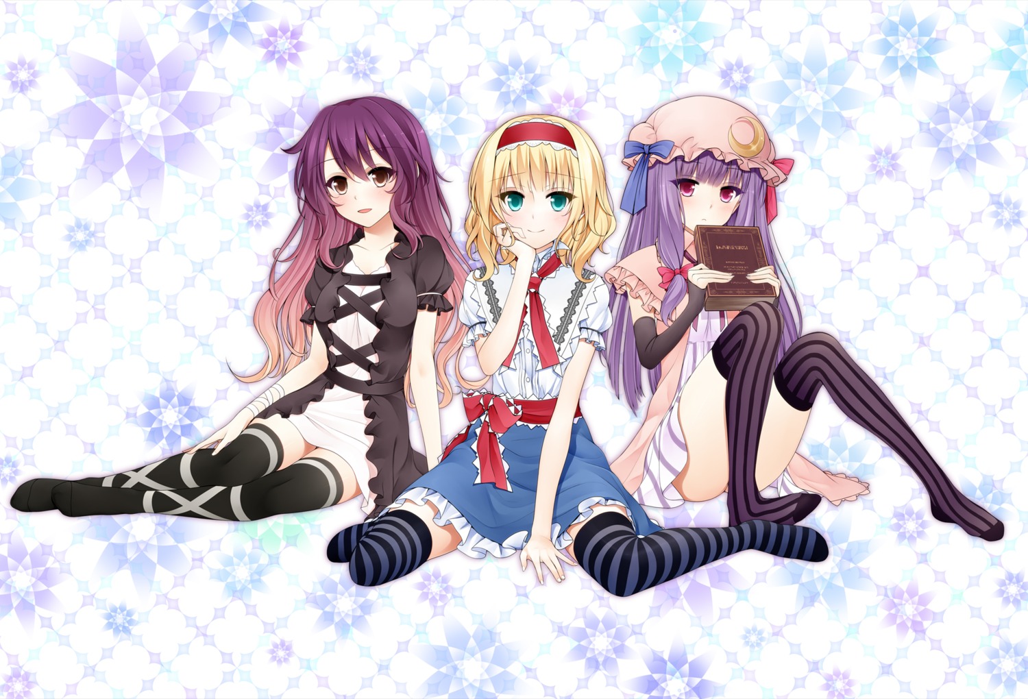 alice_margatroid, hijiri_byakuren, patchouli_knowledge, suzume_miku, thighhighs, touhou