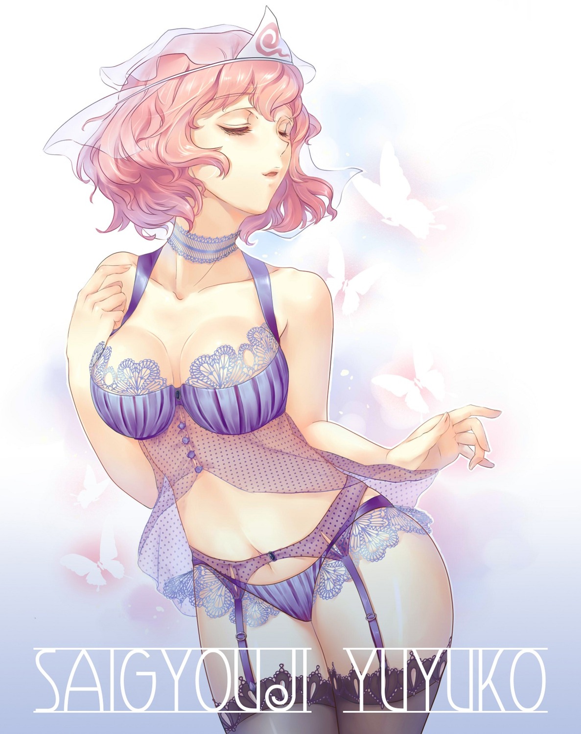 bra, esha, garter_belt, lingerie, pantsu, saigyouji_yuyuko, stockings, thighhighs
