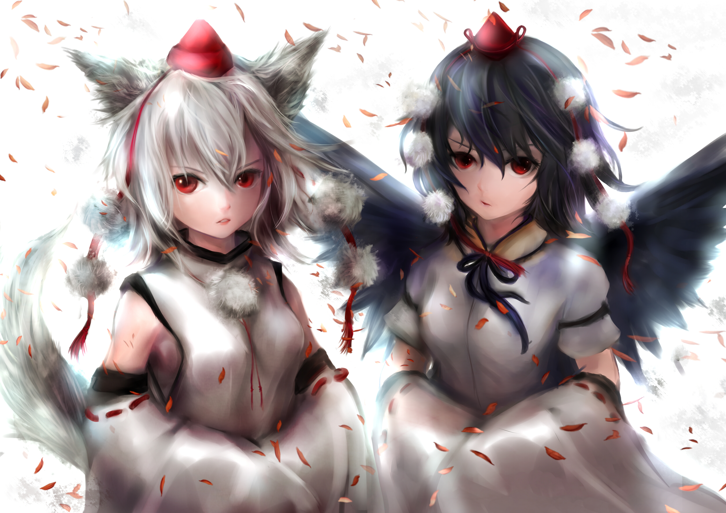animal_ears, inubashiri_momiji, shameimaru_aya, touhou, wings, zhang_xiao_bo