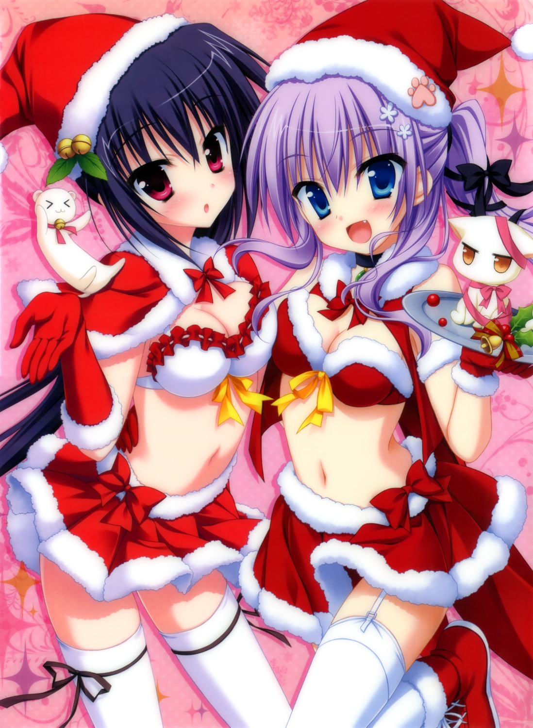 christmas, cleavage, fixed, fujimaru_mikoto, hontani_kanae, kisaragi_gold_star, mihama_hitsuji, natsu_yume_nagisa, saga_planets, stockings, thighhighs, toranosuke