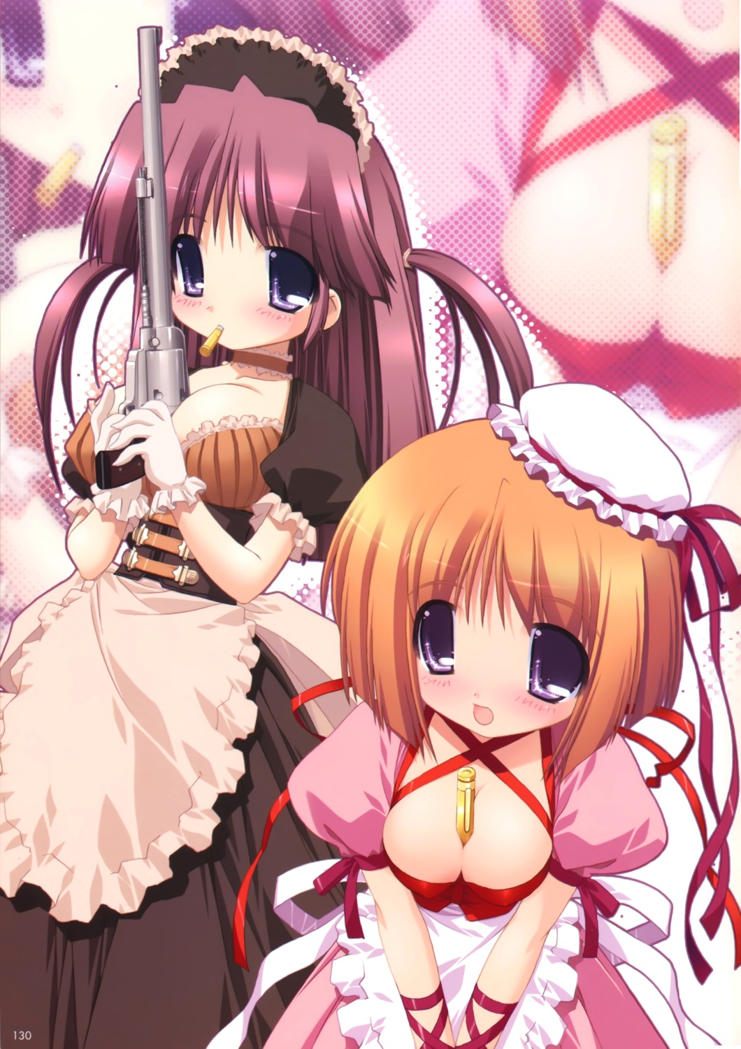 cleavage, gun, maid, ohno_tetsuya