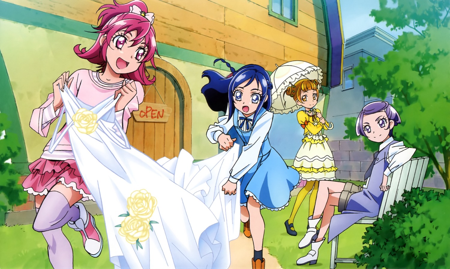 aida_mana, dokidoki!_precure, hishikawa_rikka, kenzaki_makoto, precure, thighhighs, ueno_ken, yotsuba_alice