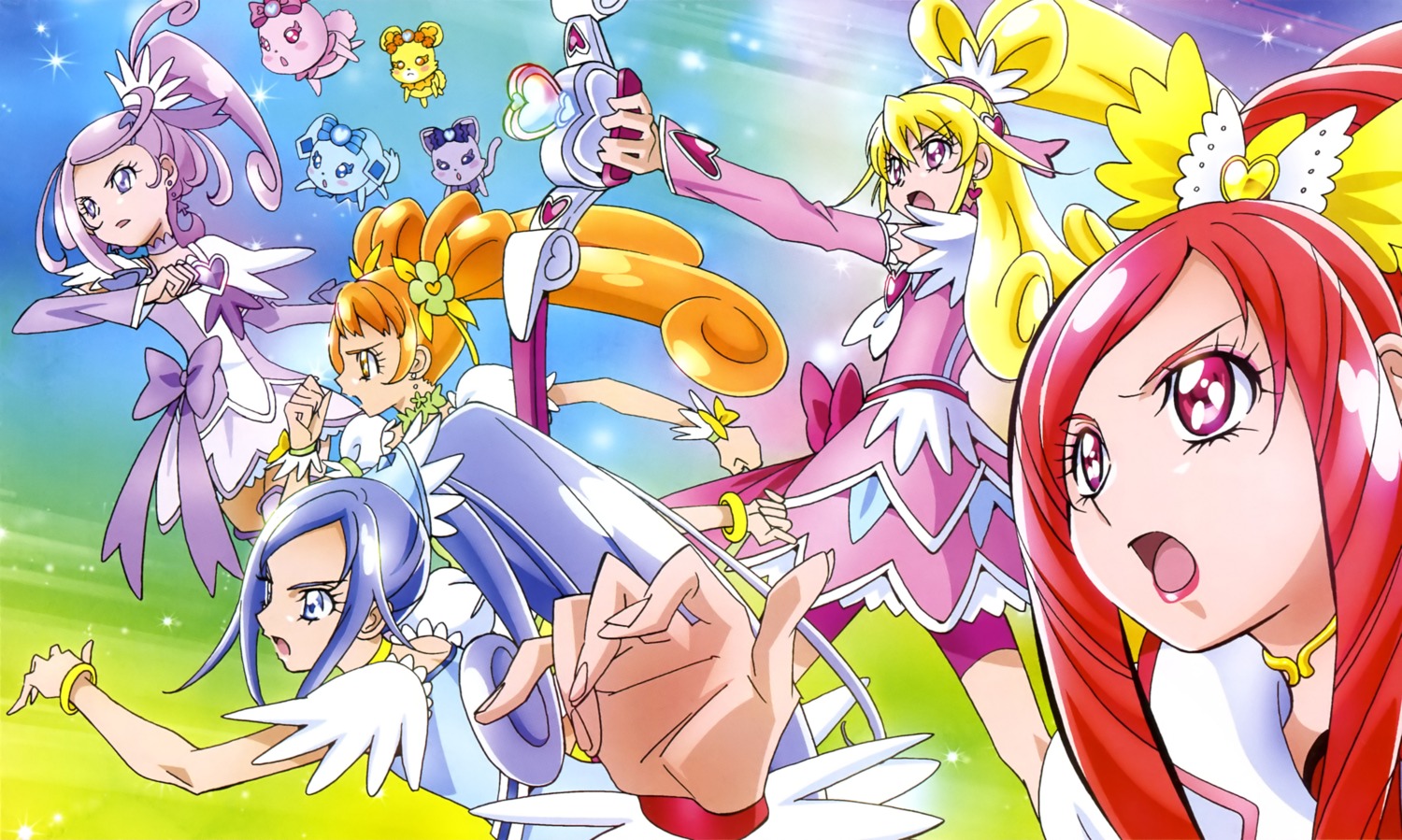 aida_mana, daby_(precure), dokidoki!_precure, hishikawa_rikka, kenzaki_makoto, madoka_aguri, precure, rakeru_(precure)