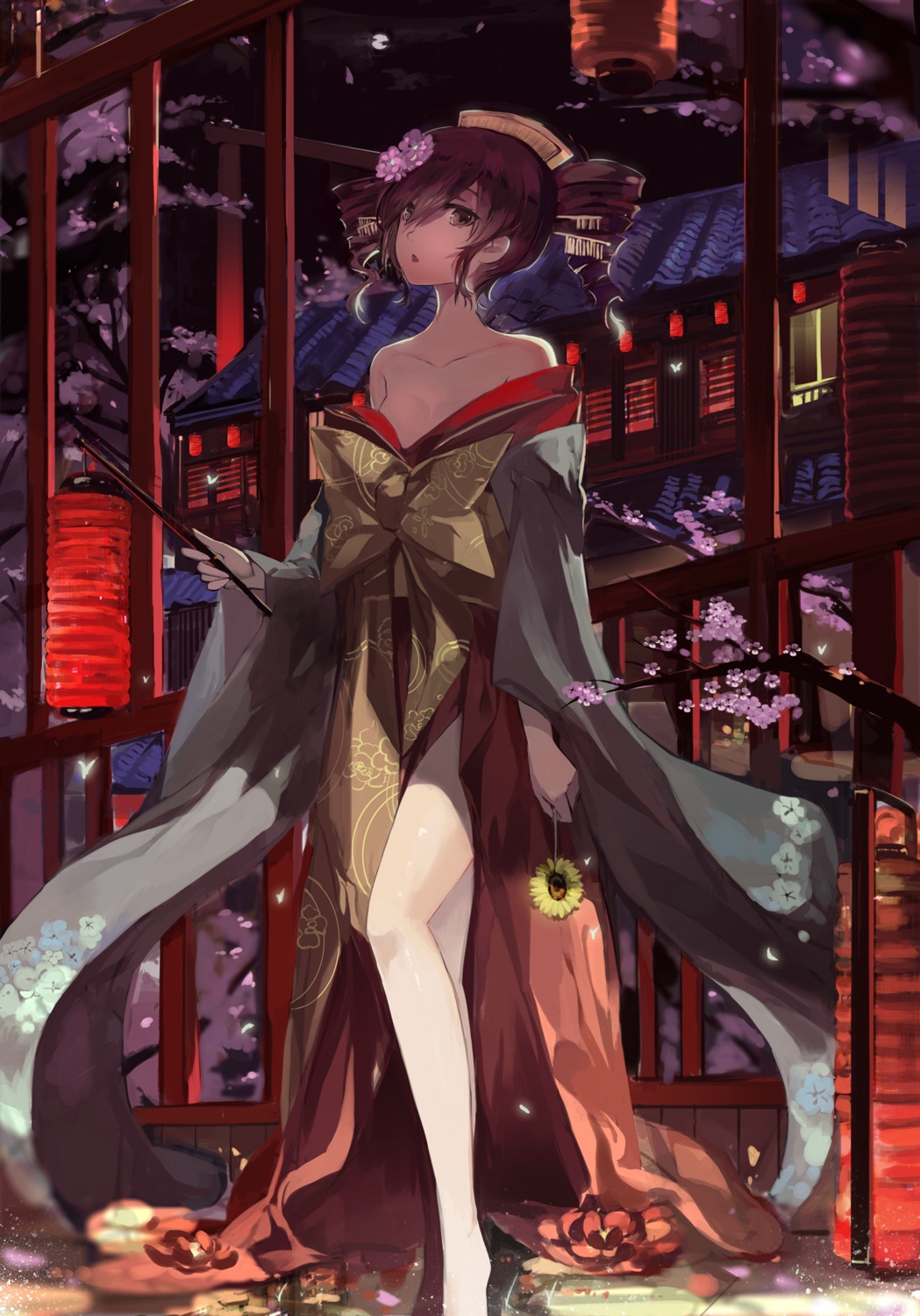 cleavage, kasane_teto, kimono, saberiii, utau, yoshiwara_lament_(vocaloid)