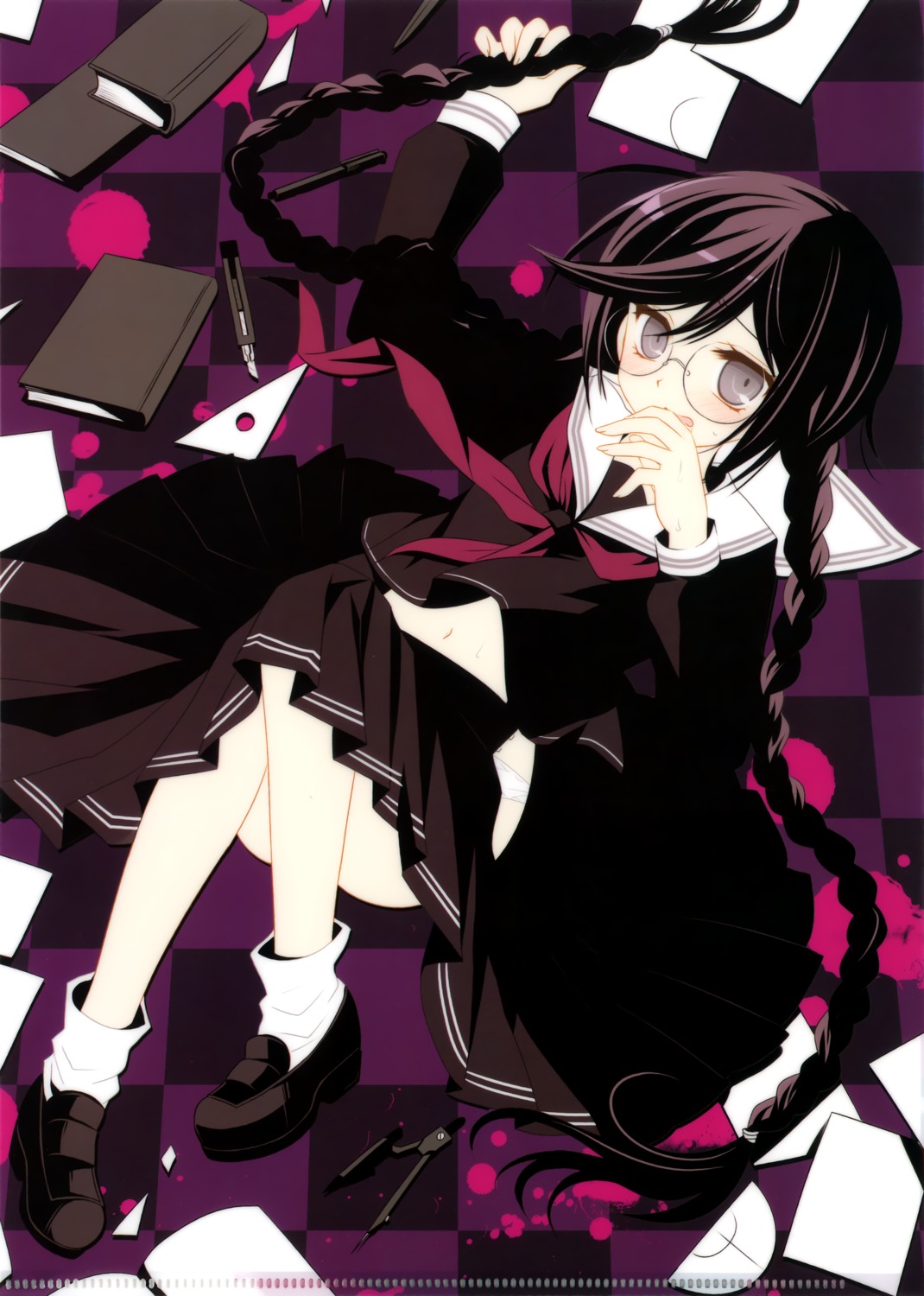 chronolog, dangan-ronpa, fukawa_touko, megane, sakurazawa_izumi, seifuku