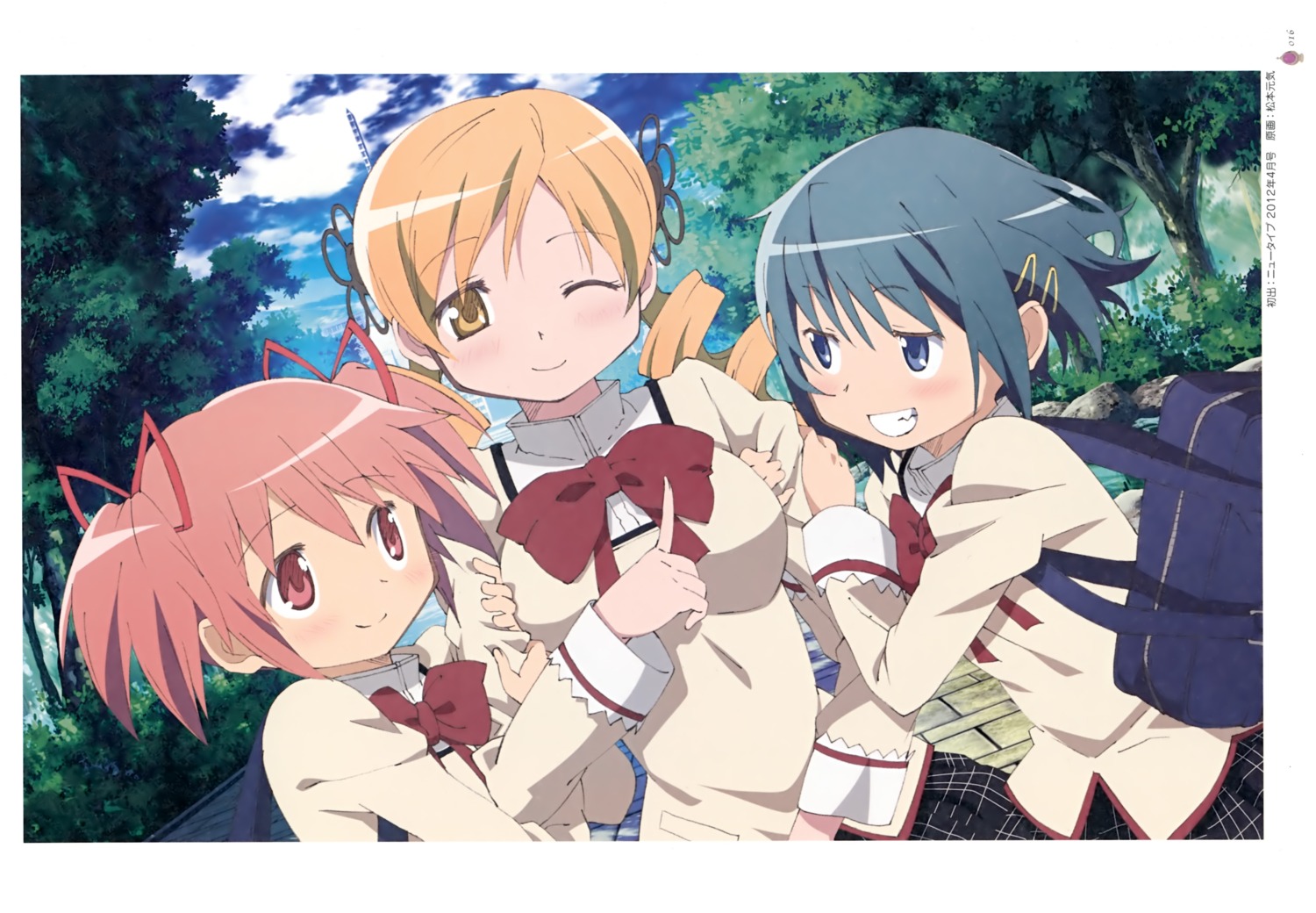 kaname_madoka, mahou_shoujo_madoka_magica, matsumoto_genki, miki_sayaka, seifuku, tomoe_mami