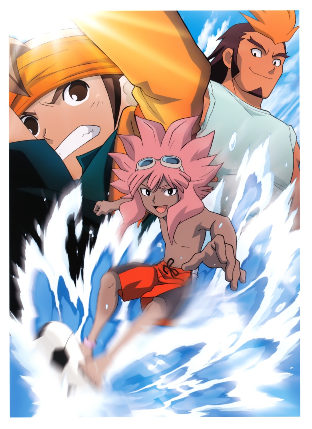 endou_mamoru, hijikata_raiden, inazuma_eleven, male, swimsuits, tsunami_jousuke, yabuno_tenya