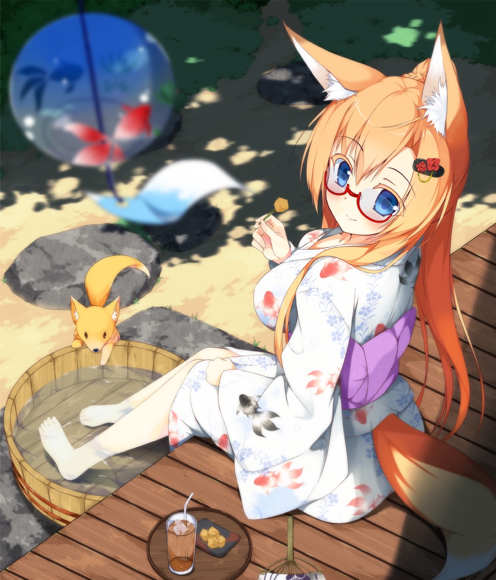 animal_ears, kitsune, matatabi_haru, megane, tail, yukata