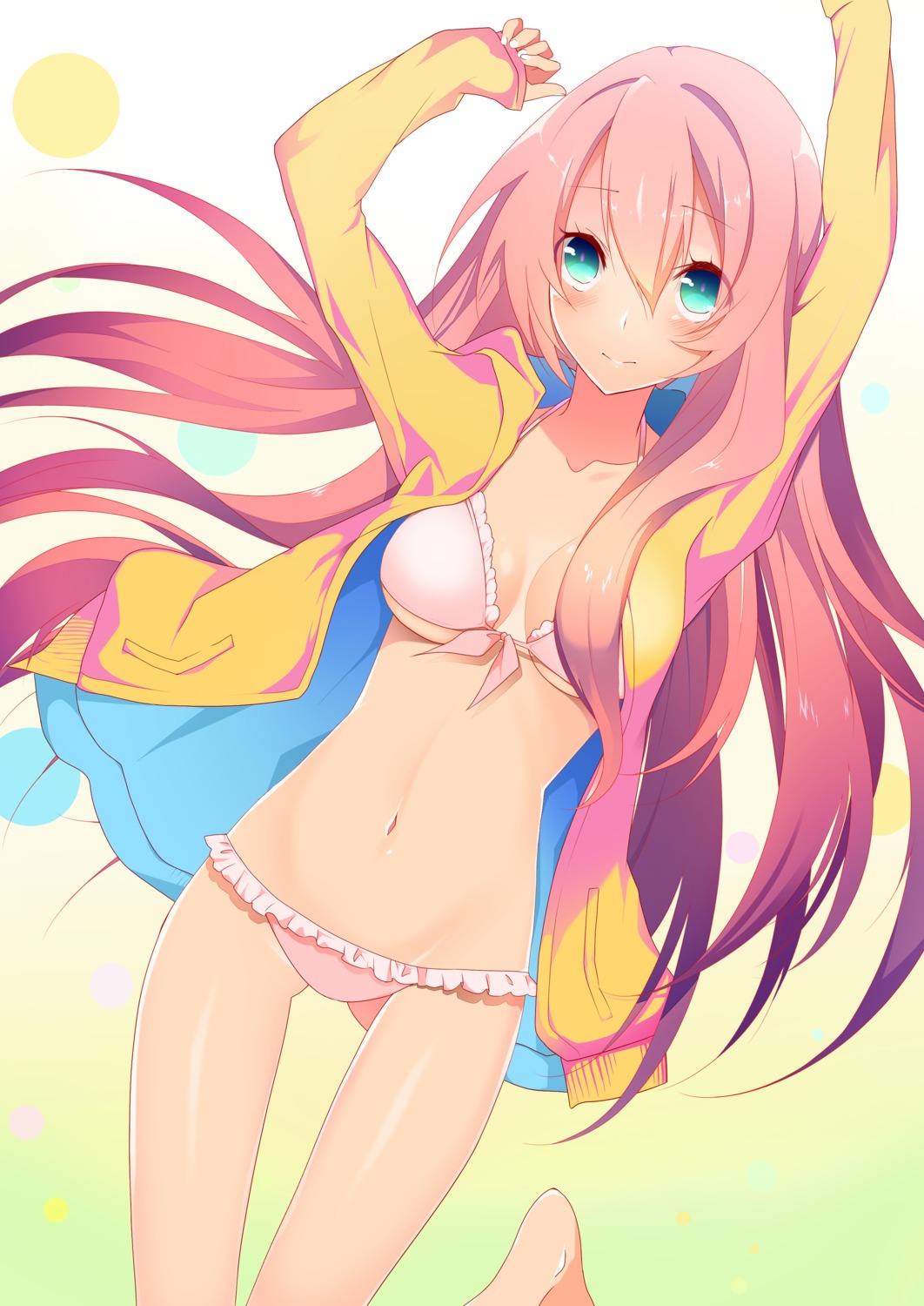 bikini, cleavage, megurine_luka, open_shirt, swimsuits, temari_(artist), underboob, vocaloid