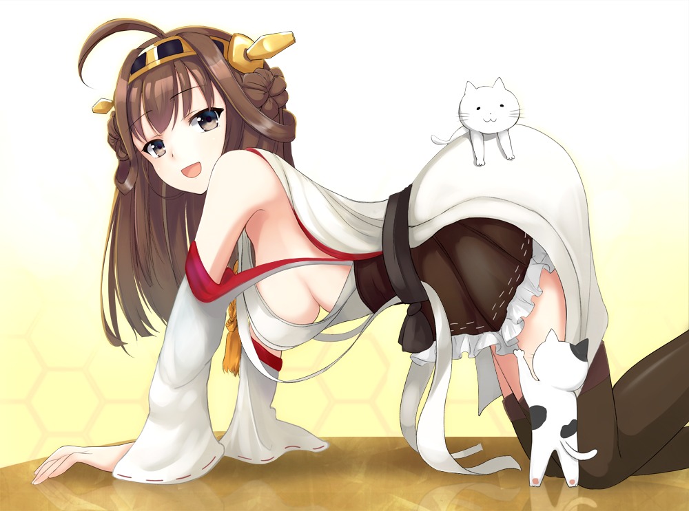 kantai_collection, kiri_frog, kongou_(kancolle), neko, thighhighs