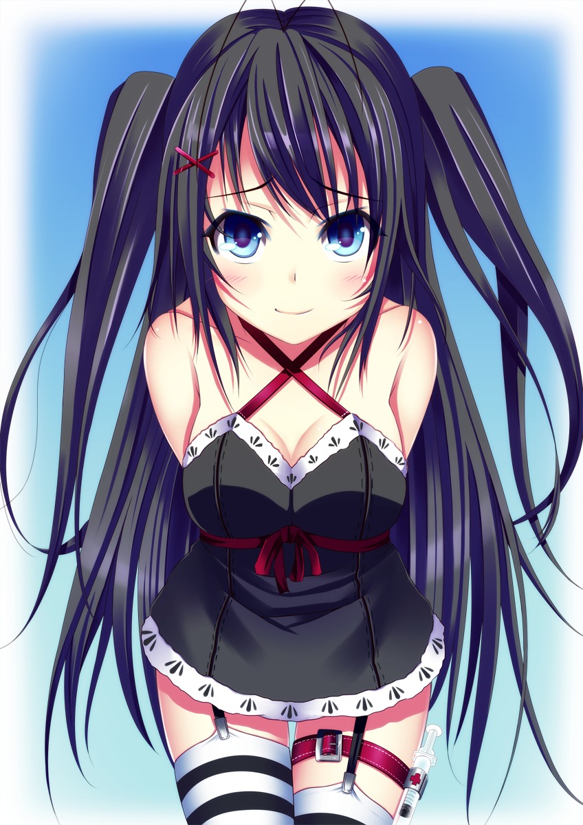 cleavage, garter, kazane_kirito, stockings, thighhighs