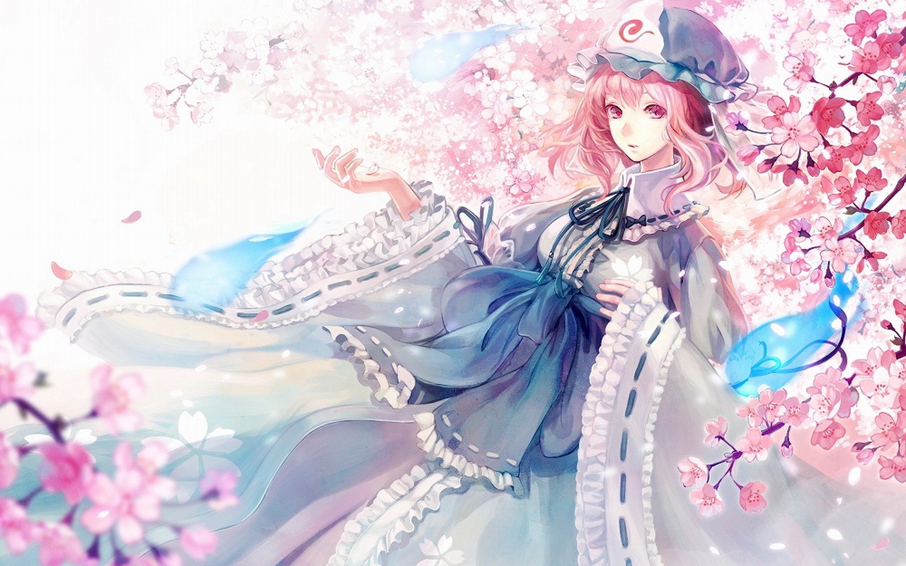kakyouka, saigyouji_yuyuko, touhou, wallpaper