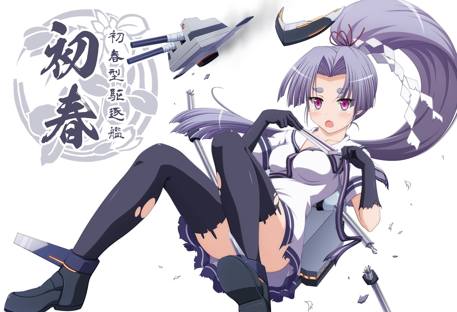dress, hatsuharu_(kancolle), kantai_collection, seifuku, shira-nyoro, thighhighs, torn_clothes