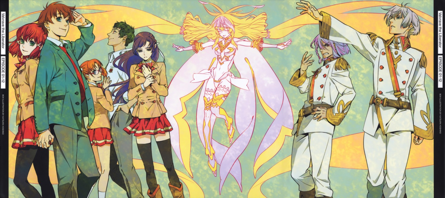 a-drei, hoshino_katsura, inuzuka_kyuuma, kakumeiki_valvrave, l-elf, pantyhose, pino_(valvrave), rukino_saki, sakurai_aina, sashinami_shouko, seifuku, thighhighs, tokishima_haruto, uniform