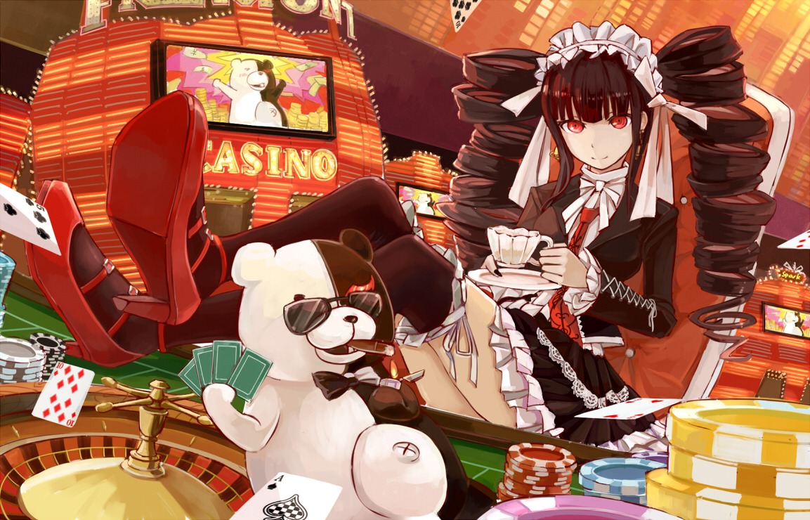 celestia_ludenberg, dangan-ronpa, gothic_lolita, lolita_fashion, monokuma, sandro, thighhighs