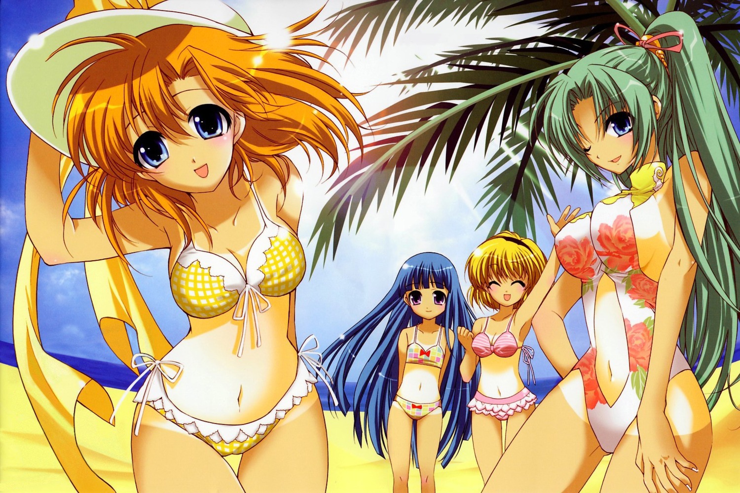 bikini, furude_rika, higurashi_no_naku_koro_ni, houjou_satoko, ryuuguu_rena, sonozaki_mion, suzuragi_karin, swimsuits, tan_lines