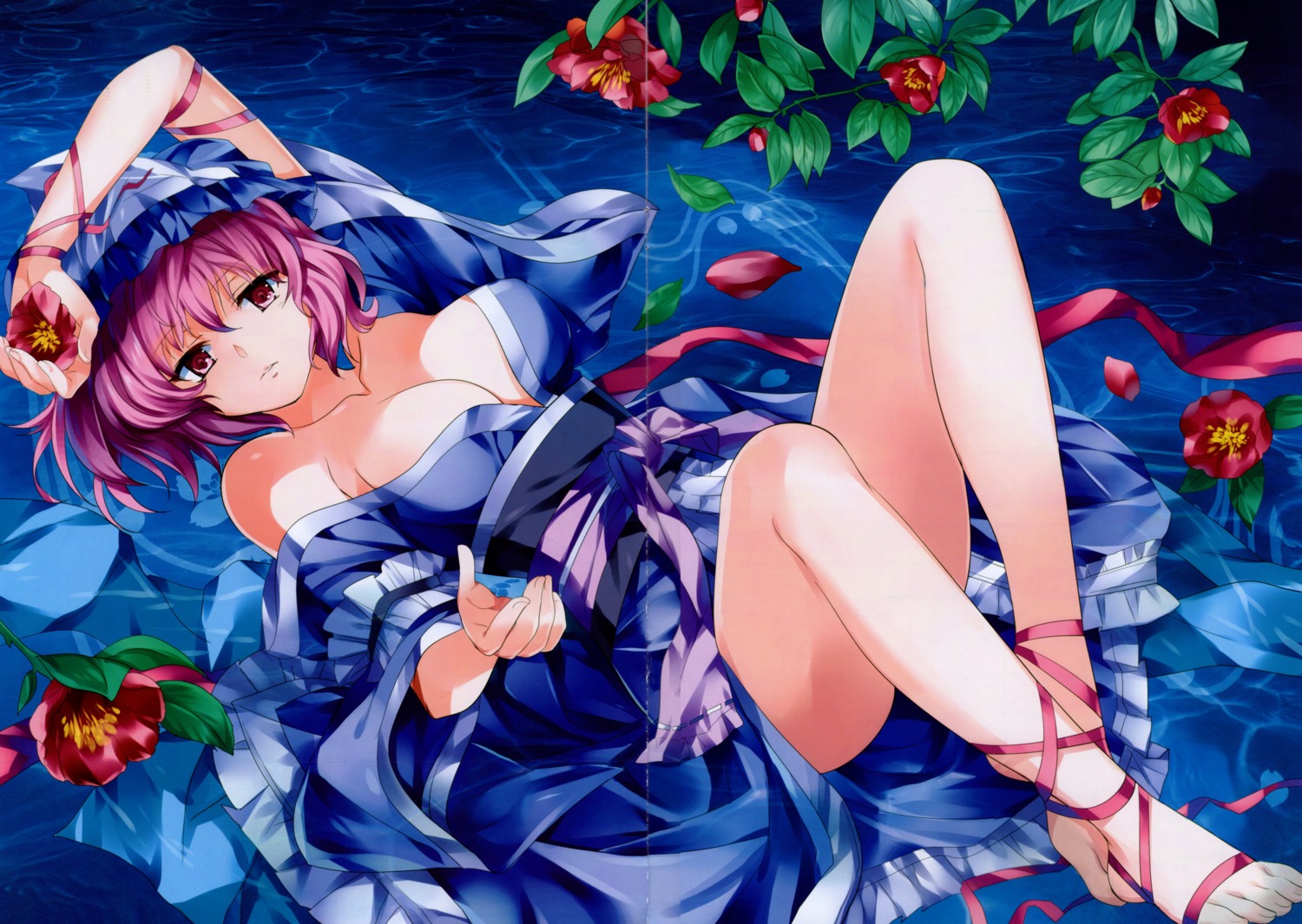 cleavage, fixme, gap, kyounetsuzanbun, no_bra, paint_musume, pico_(artist), saigyouji_yuyuko