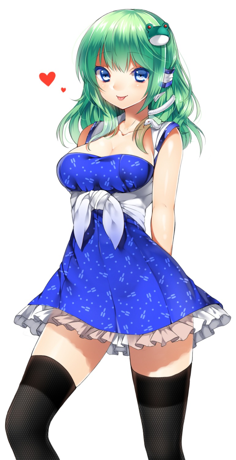 cleavage, dress, kanzaki_maguro, kochiya_sanae, thighhighs, touhou