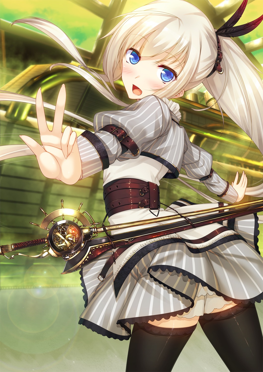 ayatudura, sword, thighhighs