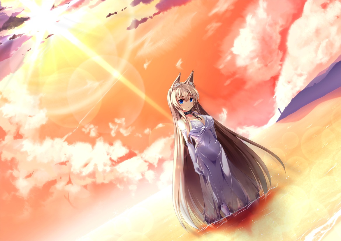 animal_ears, dress, kitsune_neko, landscape