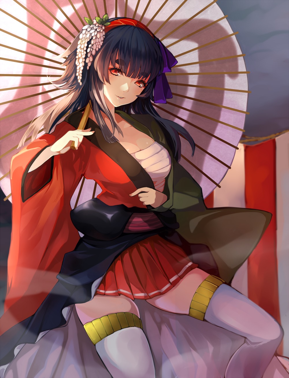 cleavage, izumo_no_okuni, sarashi, settyaro, thighhighs