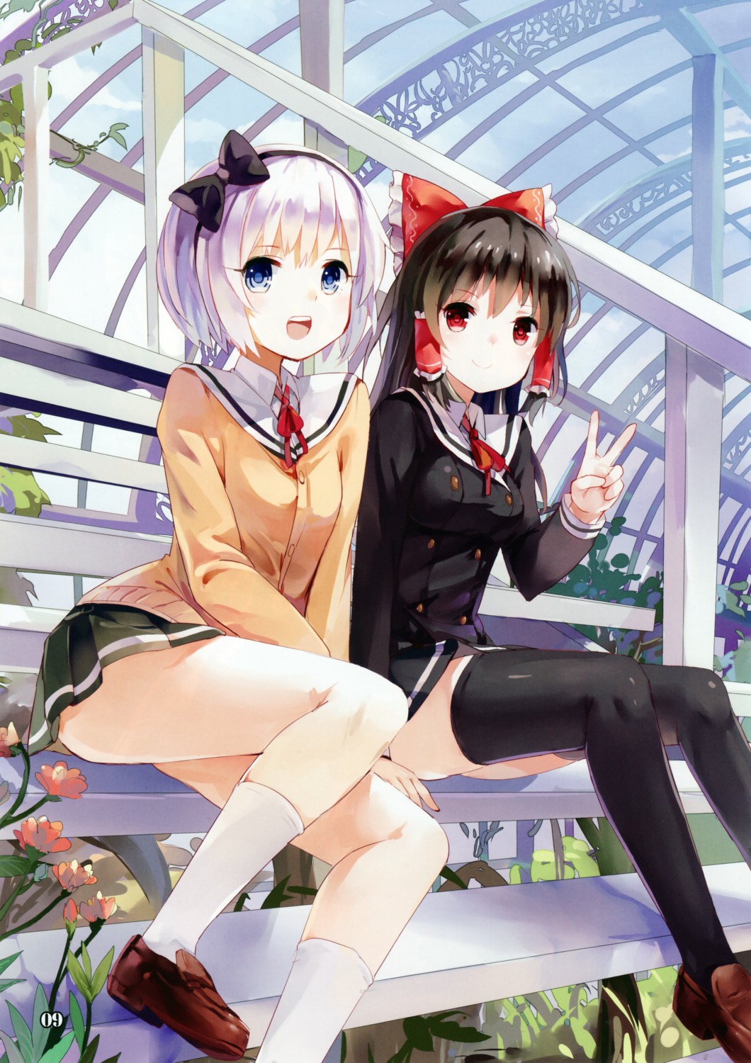 77gl, cosplay, hakurei_reimu, konpaku_youmu, nanaho_denko, onii-chan_dakedo_ai_sae_areba_kankei_naiyo_ne, seifuku, thighhighs, touhou