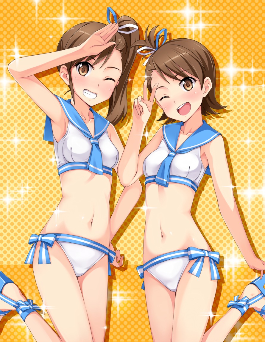 bikini, futami_ami, futami_mami, heels, swimsuits, the_idolm@ster, yokaze_japan