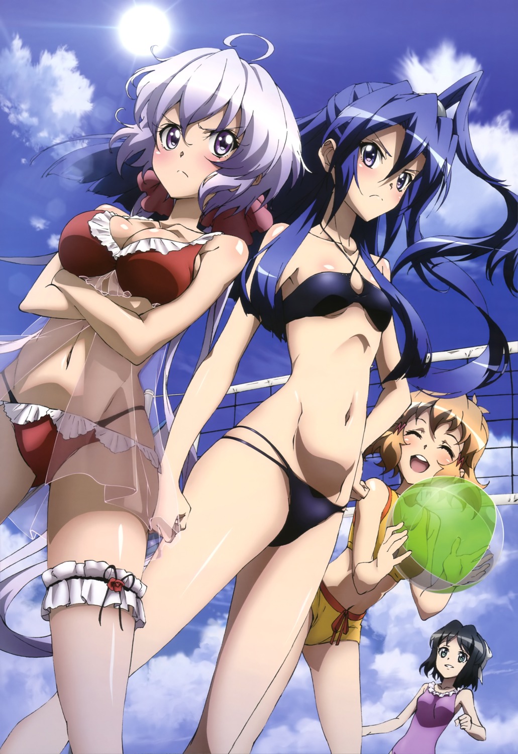 bikini, cleavage, garter, kazanari_tsubasa, kohinata_miku, ookubo_yoshiyuki, see_through, senki_zesshou_symphogear, senki_zesshou_symphogear_g, swimsuits, tachibana_hibiki, yukine_chris