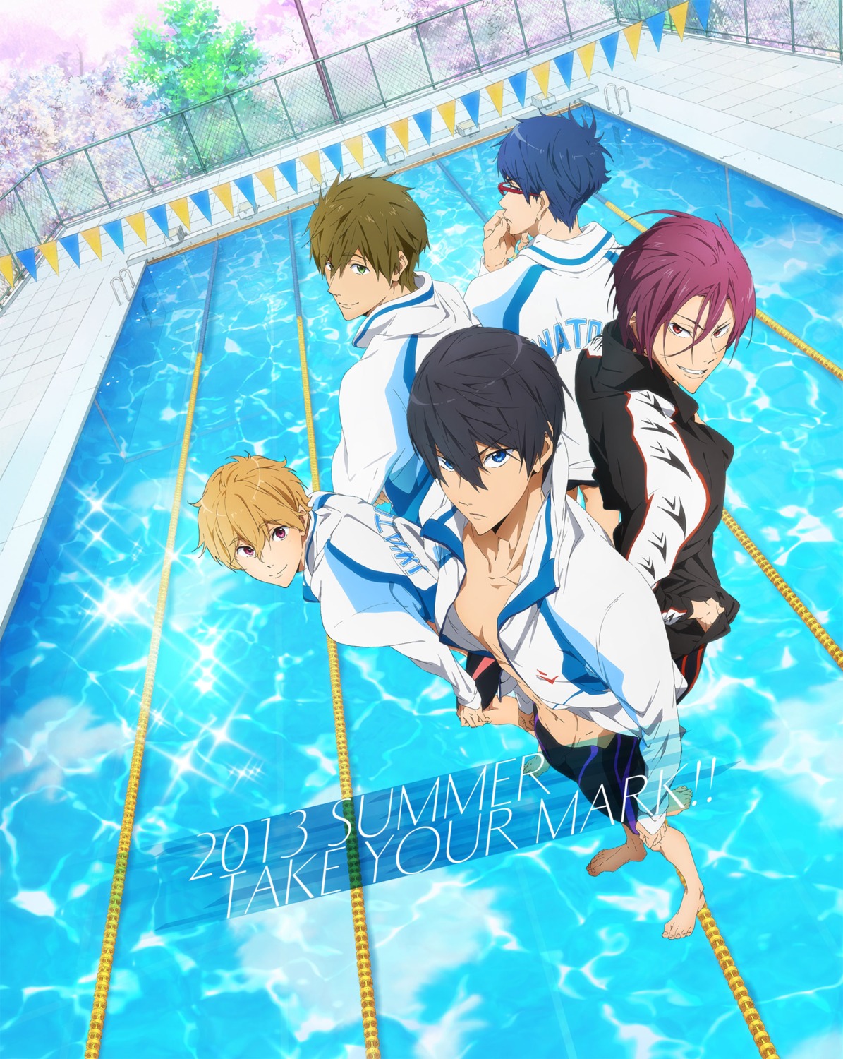 aliasing, free!, hazuki_nagisa, jpeg_artifacts, male, matsuoka_rin, nanase_haruka, nishiya_futoshi