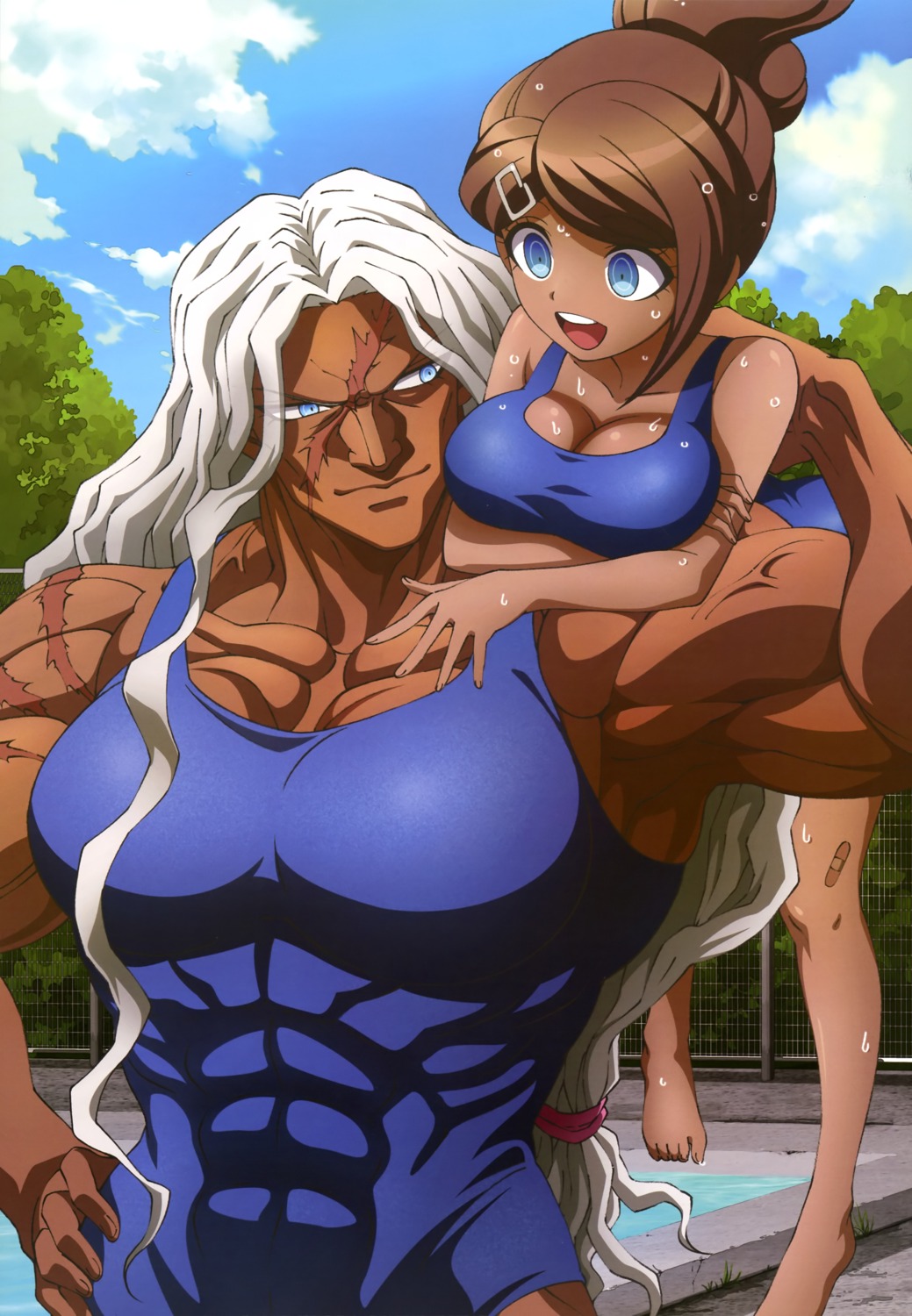 asahina_aoi, cleavage, dangan-ronpa, oogami_sakura, saitou_chie, school_swimsuit, swimsuits
