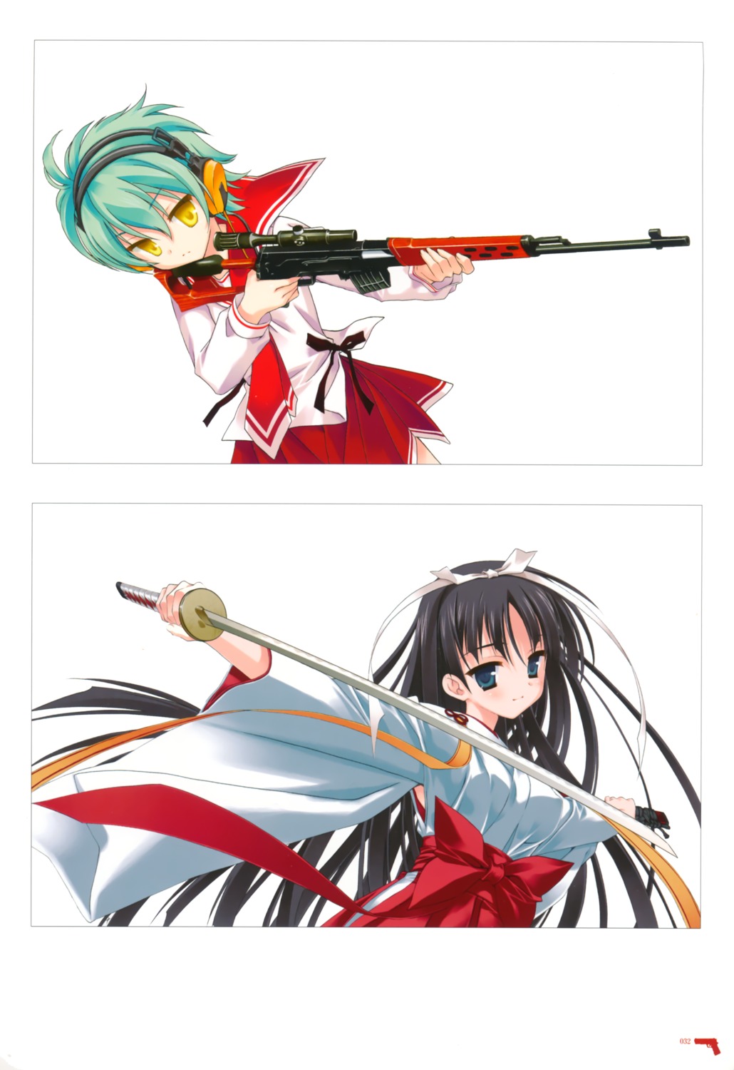 gun, hidan_no_aria, hotogi_shirayuki, kobuichi, miko, seifuku, sword, yada_reki