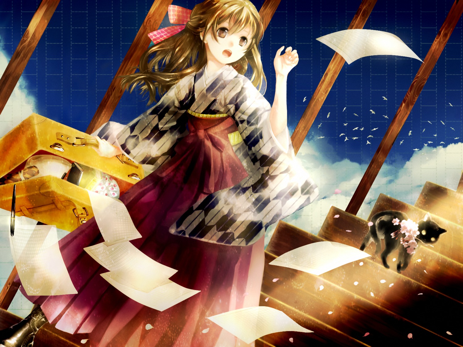 ebisu_kana, kimono, neko, wallpaper