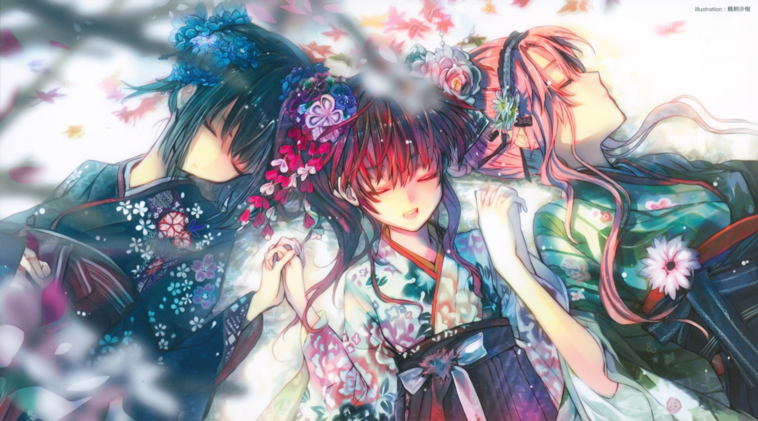 kimono, sasami-san@ganbaranai, ukai_saki, yagami_kagami, yagami_tama, yagami_tsurugi