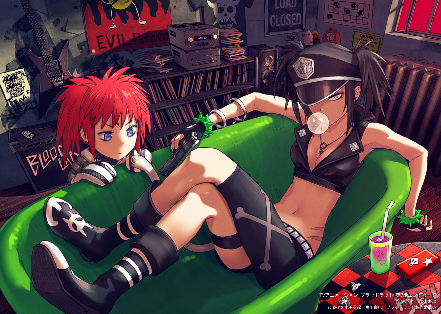 beros, blood_lad, cleavage, gun, liz_t._blood, redjuice