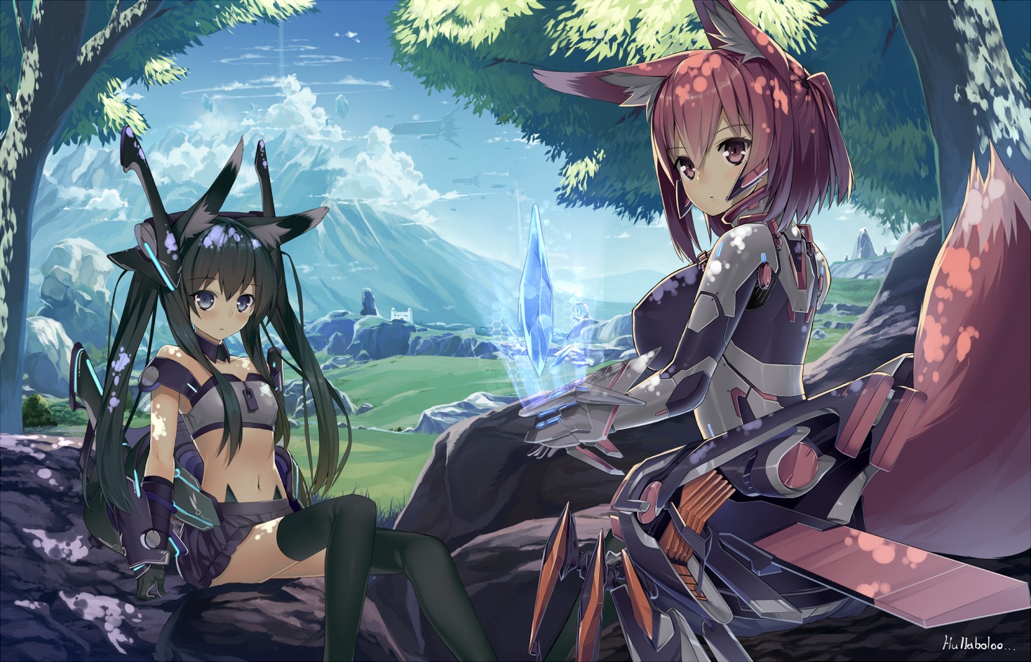 animal_ears, bodysuit, hullabaloo, tail, thighhighs