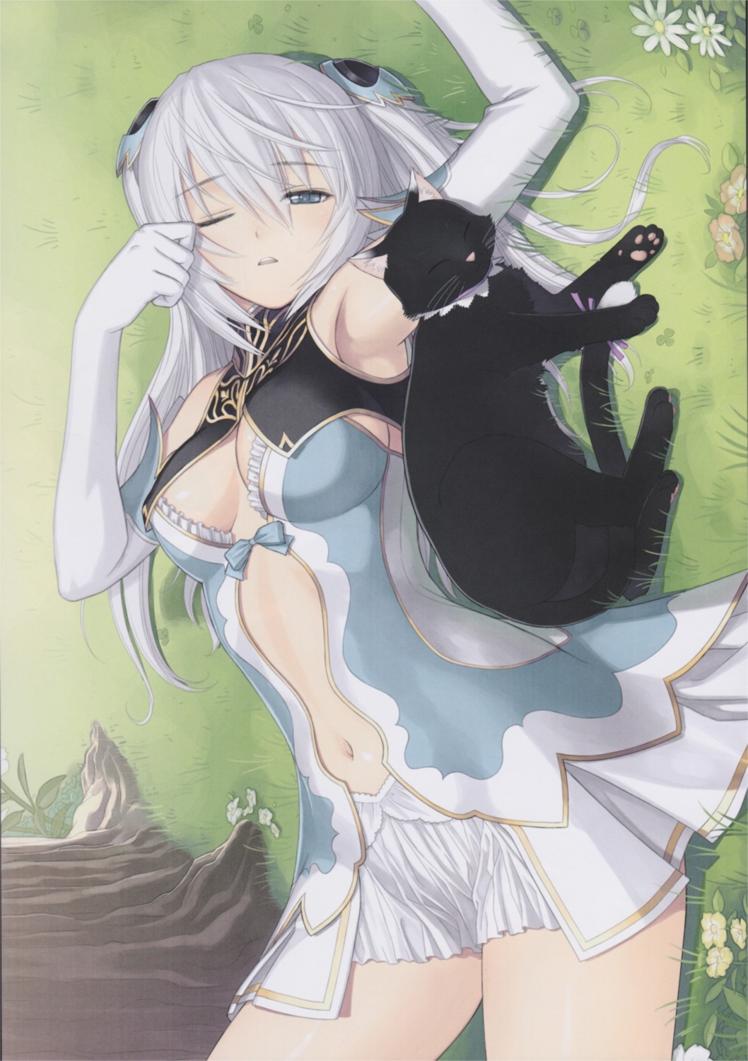 altina_mhe-re_sylphith, cleavage, digital_version, dress, ling_xiaomei, neko, no_bra, scanning_artifacts, sega, shining_blade, shining_world, tony_taka