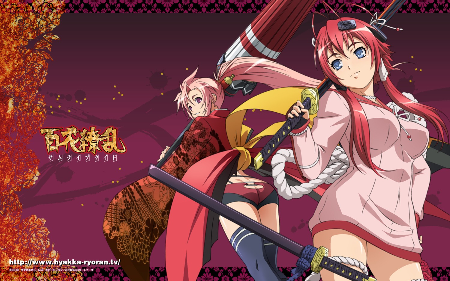 hyakka_ryouran_samurai_girls, maeda_keiji_(hyakka_ryouran), sword, thighhighs, wallpaper, yagyuu_juubei_(hyakka_ryouran), yagyuu_juubei_mitsuyoshi