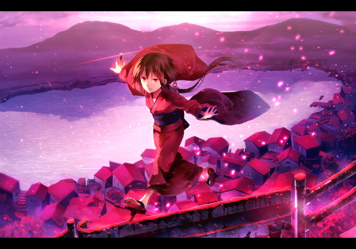 kurame, kusarihime, landscape, sunakumo, yukata