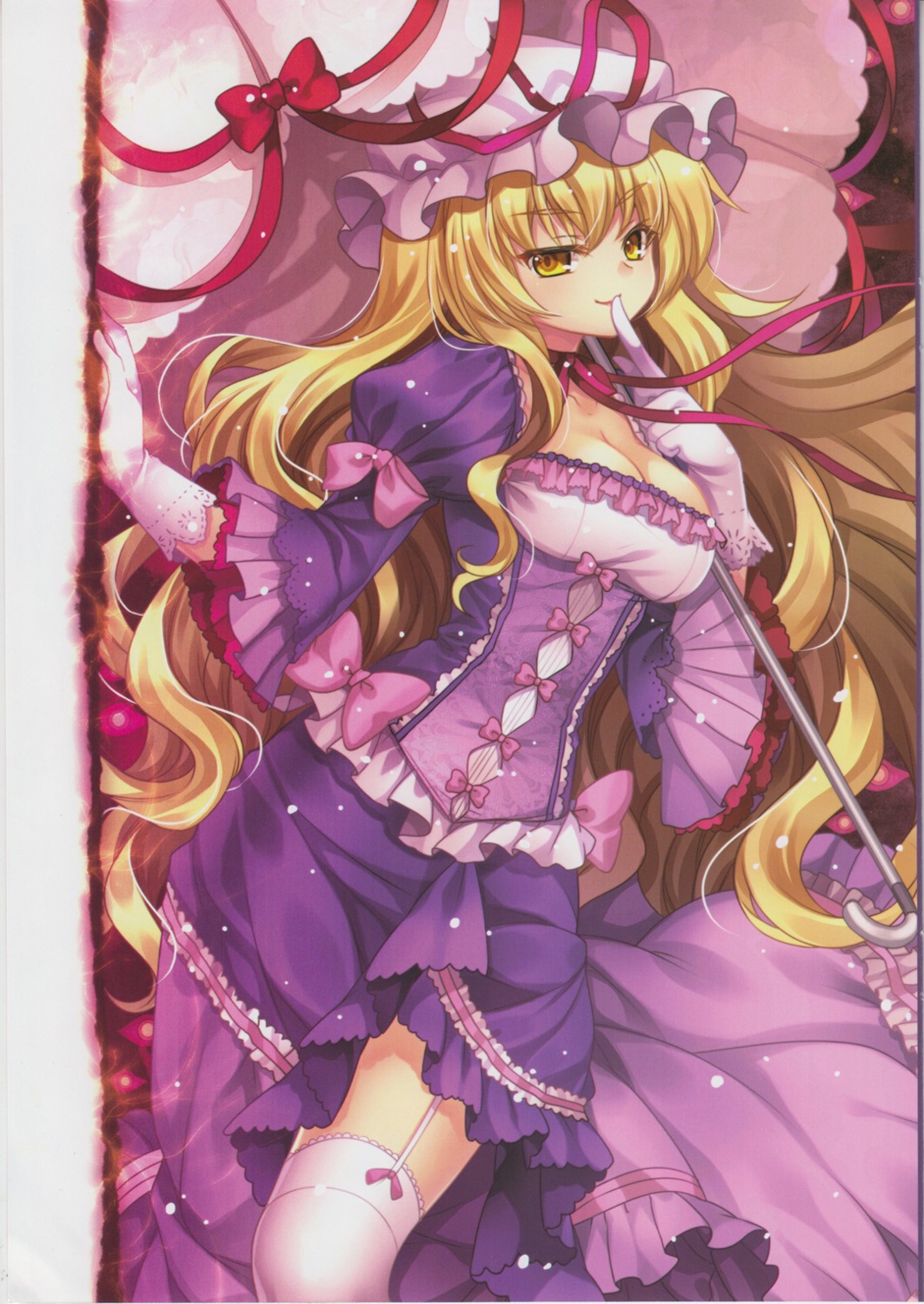 capura_lin, cleavage, dress, eternal_phantasia, lolita_fashion, stockings, thighhighs, touhou