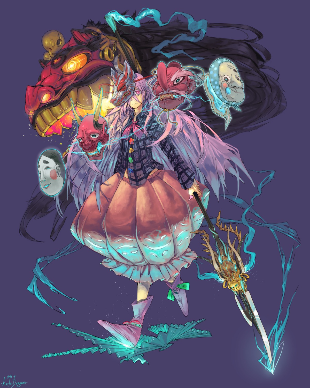 hata_no_kokoro, knifedragon, touhou, weapon
