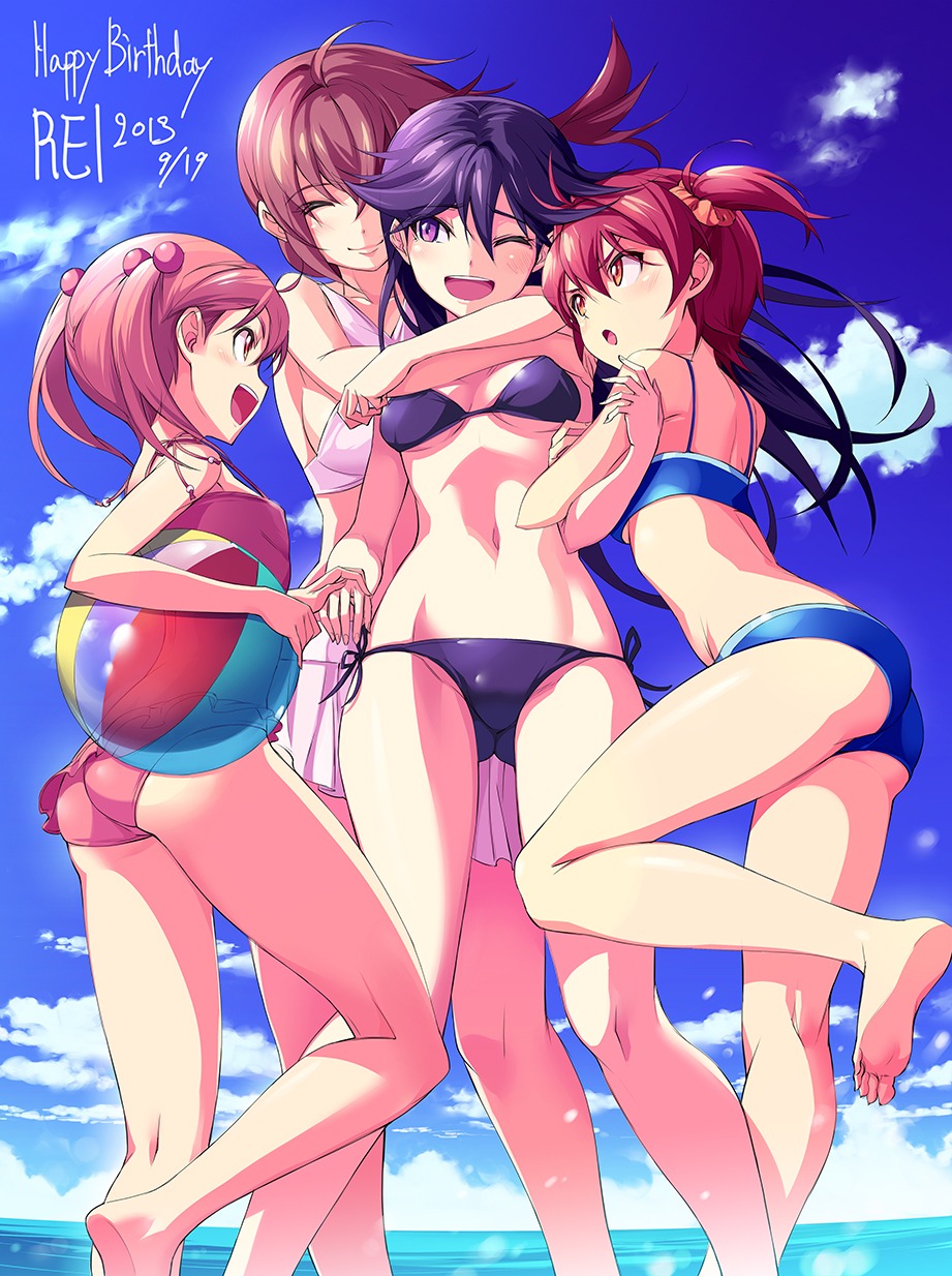 ass, bikini, isshiki_akane, isshiki_mashiro, isshiki_momo, kuroki_rei, michairu., swimsuits