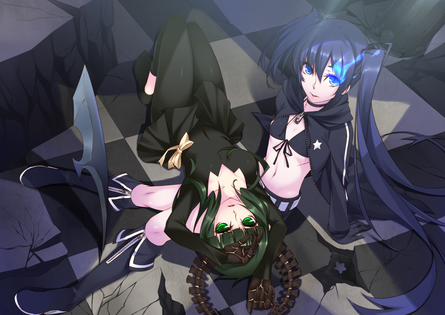 bikini_top, black_rock_shooter, black_rock_shooter_(character), dead_master, dress, horns, kokonoe_shuu, pantyhose, swimsuits, vocaloid
