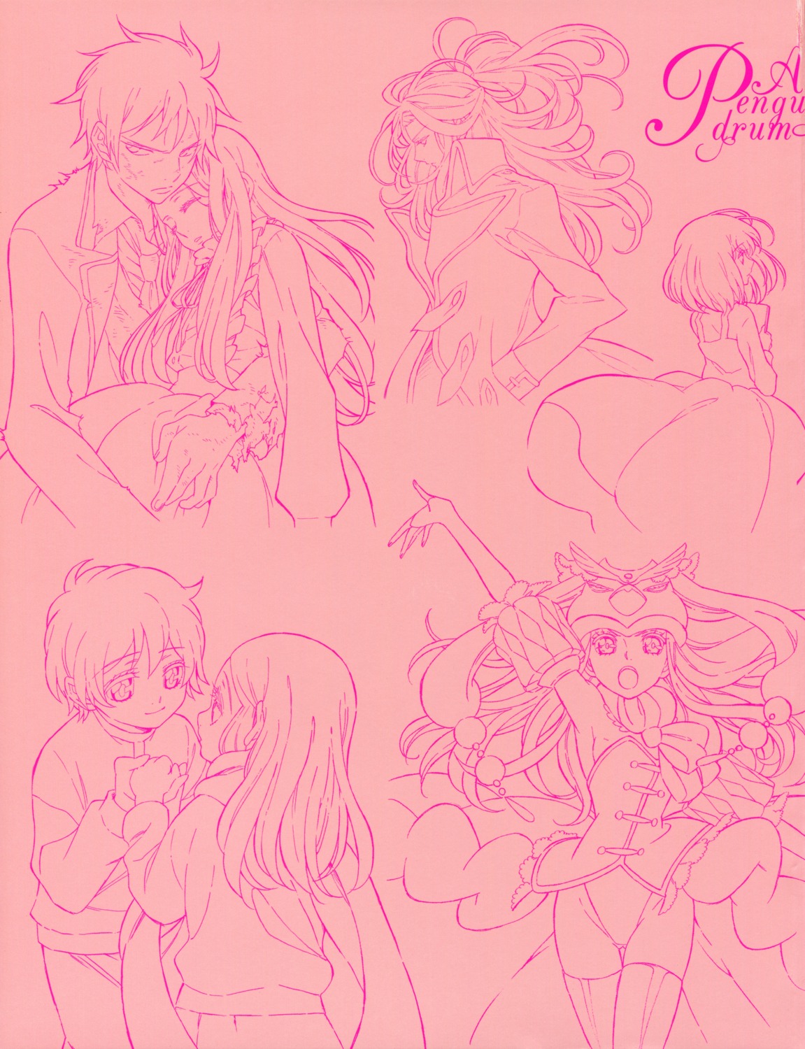 line_art, mawaru_penguindrum, momoka_(mawaru_penguindrum), nishii_terumi, takakura_himari, takakura_kanba, takakura_shouma, watase_sanetoshi