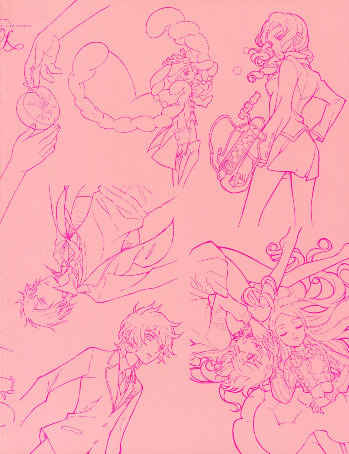 line_art, mawaru_penguindrum, monochrome, natsume_mario, natsume_masako, nishii_terumi, oginome_ringo, takakura_himari, takakura_kanba, takakura_shouma