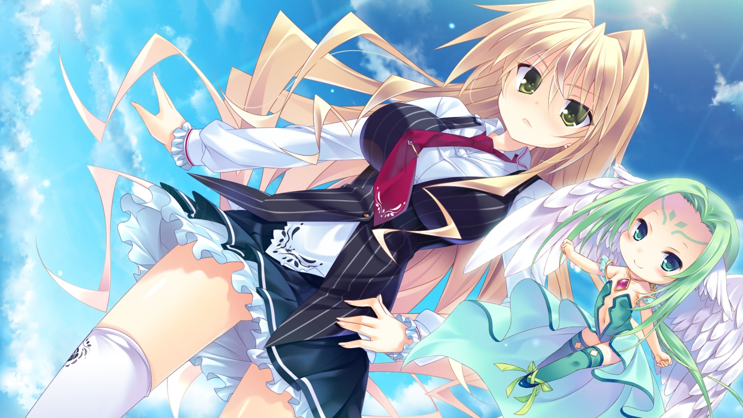 game_cg, guardian☆place, hibarigaoka_itsuki, hinata_mutsuki, seifuku, skyfish, thighhighs, wings