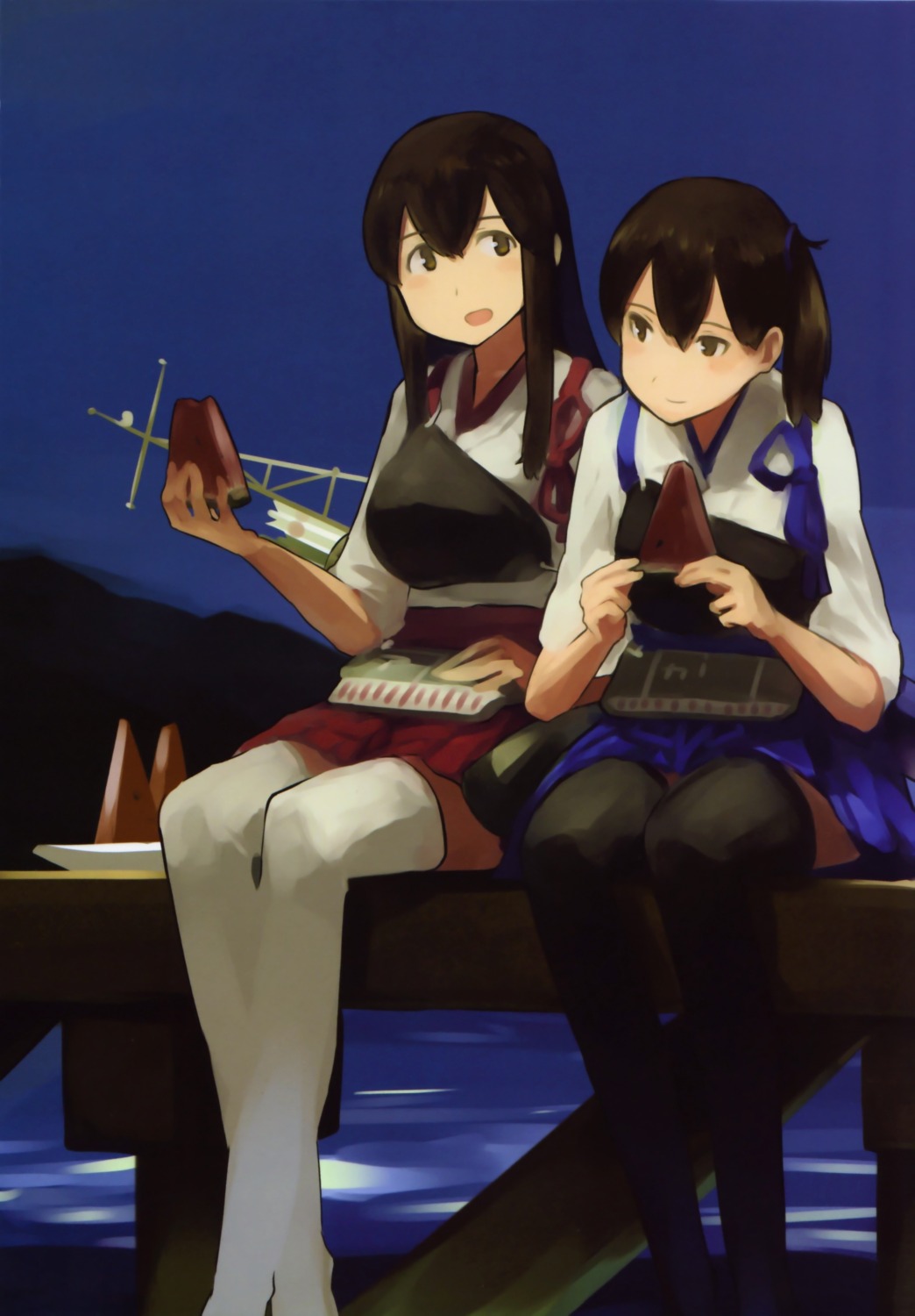 akagi_(kancolle), kaga_(kancolle), kantai_collection, shibafu, thighhighs