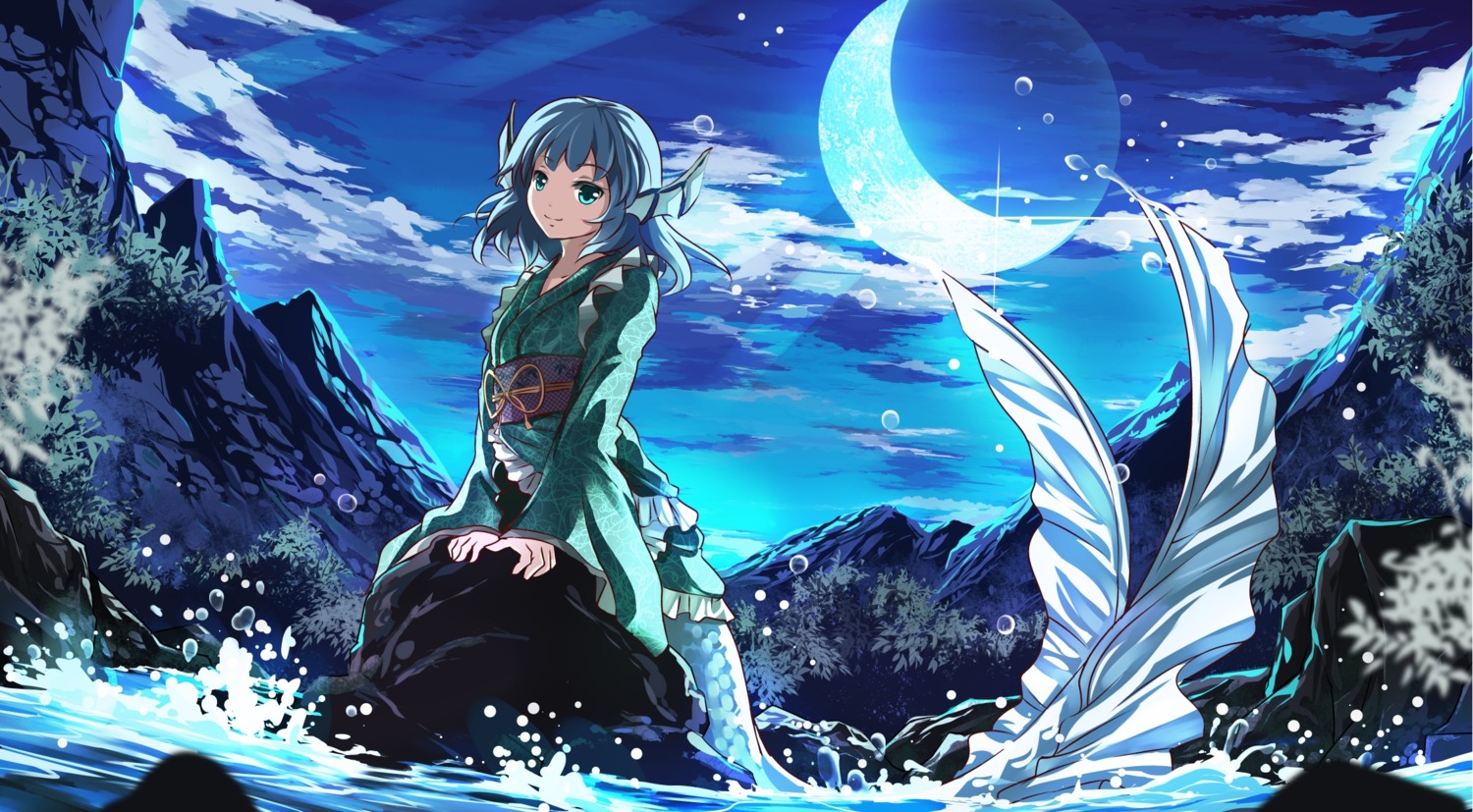 japanese_clothes, mermaid, monster_girl, risutaru, touhou, wakasagihime