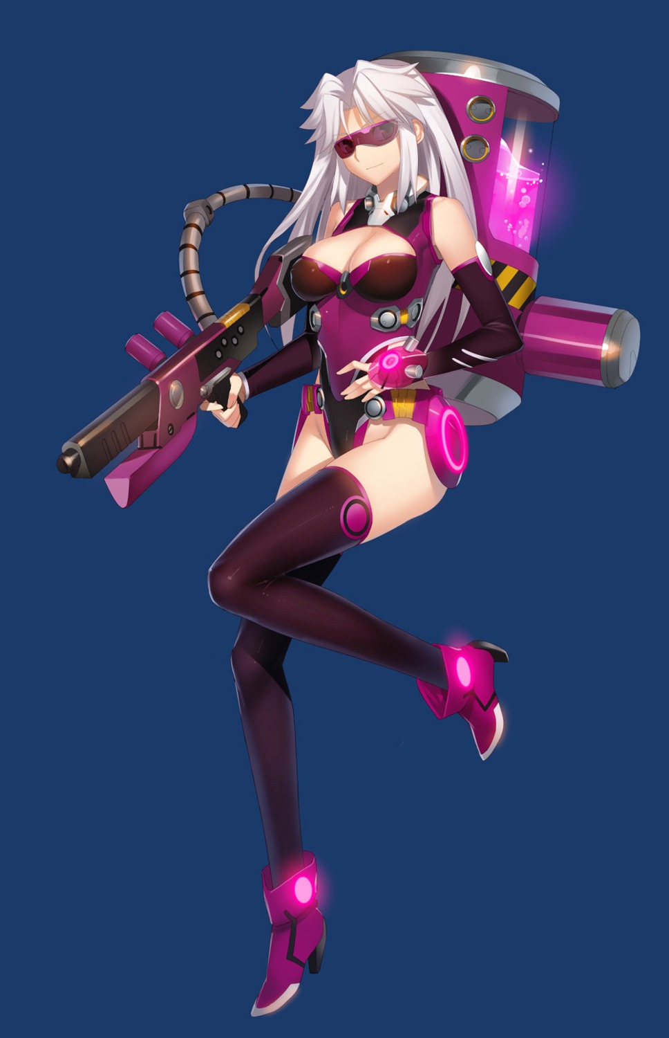 bodysuit, cleavage, gun, mecha_musume, thighhighs, yangsion