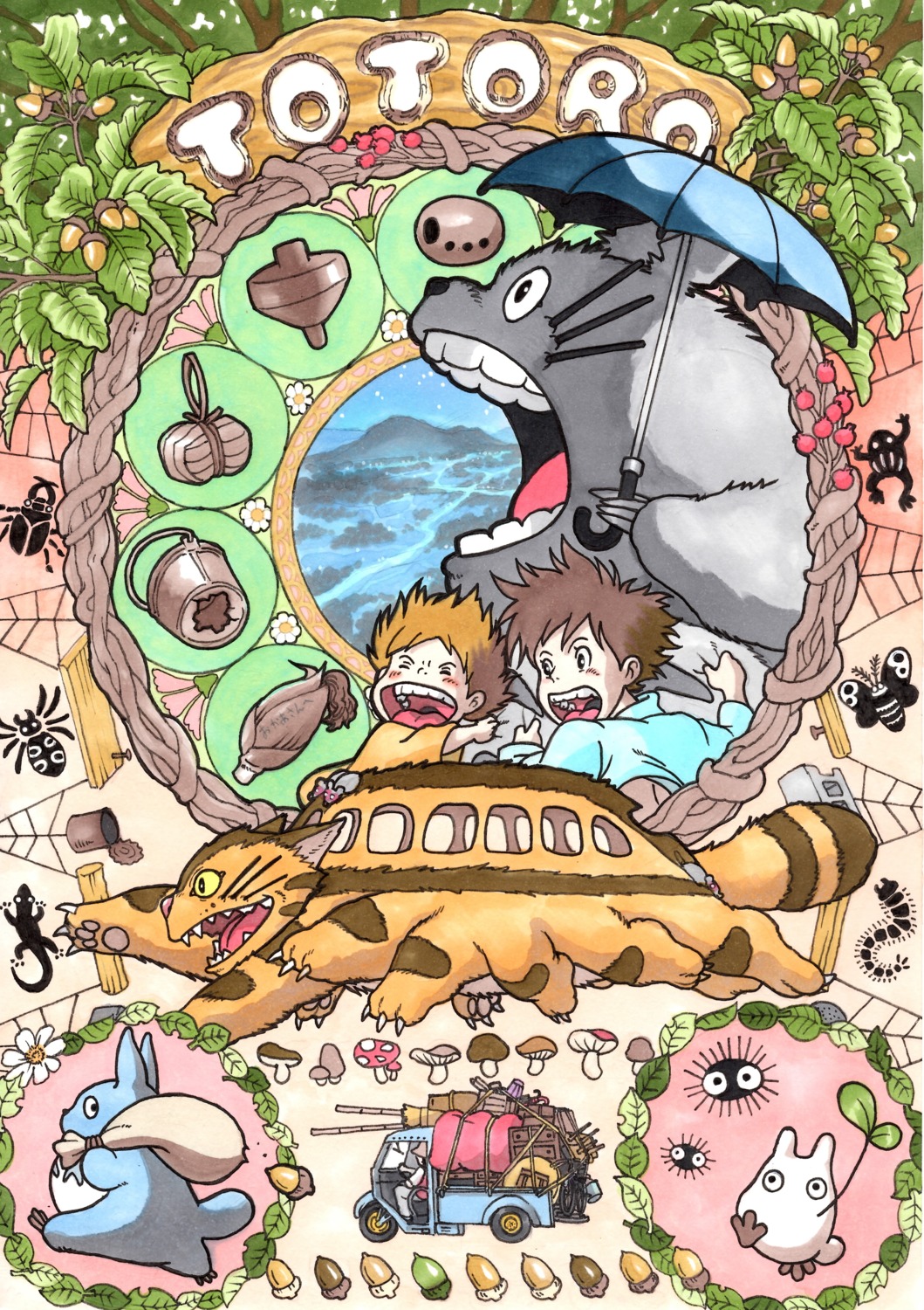 kusakabe_mei, kusakabe_satsuki, neko, takumi_(marlboro), tonari_no_totoro, totoro