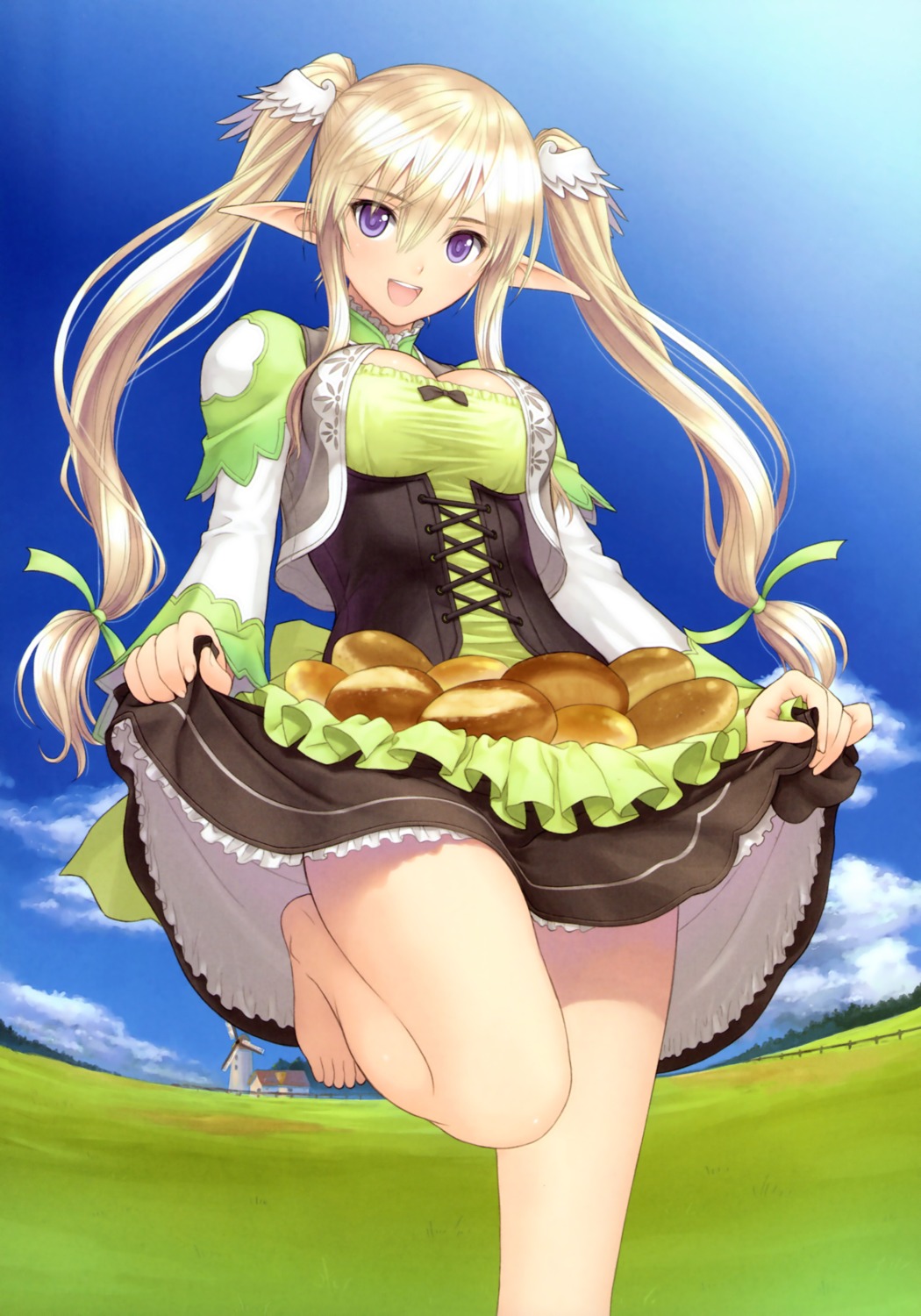 cleavage, dress, elf, pointy_ears, sega, shannon_milfy, shining_ark, shining_world